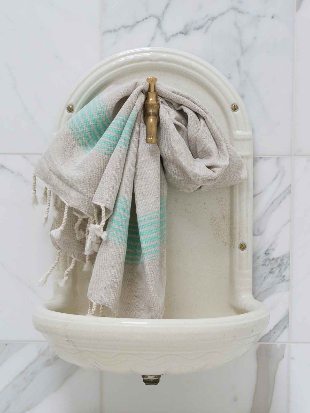 linen hamam towel dark seagreen striped